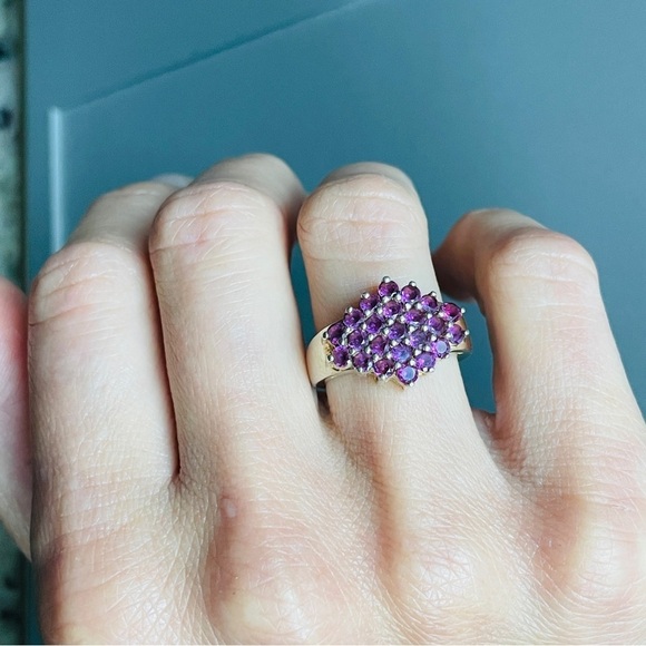 Natural Rhodolite Garnet Cluster Sterling Silver Gold Vermeil Ring - Picture 8 of 9